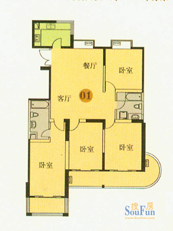 盛荟B-01 4室2厅2卫面积:170.00平米