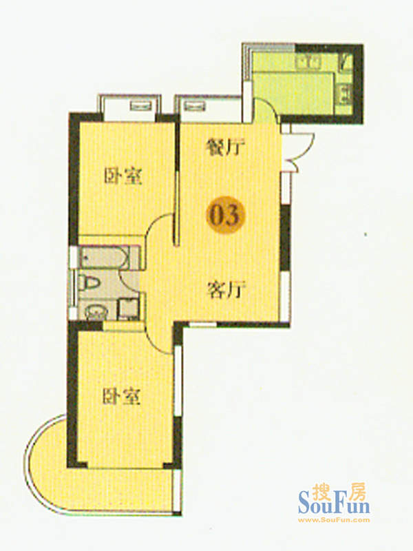 盛荟B-03 2室2厅2卫面积:92.50平米