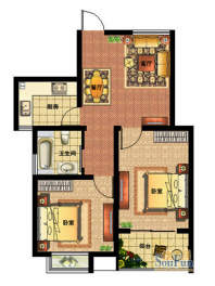 盛世华城J户型 2室2面积:76.06平米