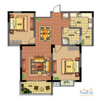 盛世华城E户型 2室2面积:101.60平米