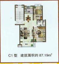 都市华庭c1户型87.1面积:87.19平米