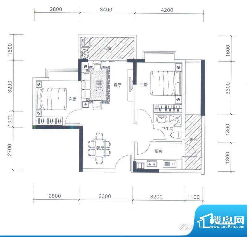 一城峯景A栋04户型 面积:69.38平米