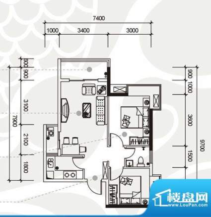 天喜东方户型图 2室面积:68.84平米