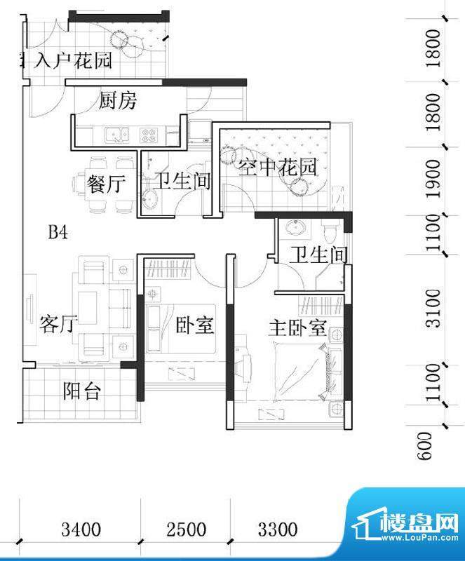 凯南莱弗城B4户型图面积:88.61平米