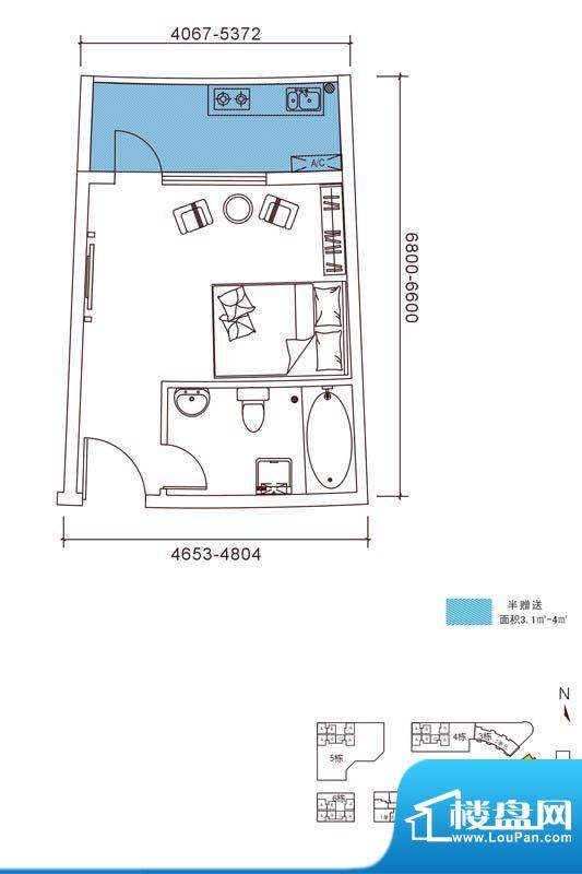 秋谷·乐8街区3栋单面积:51.51平米