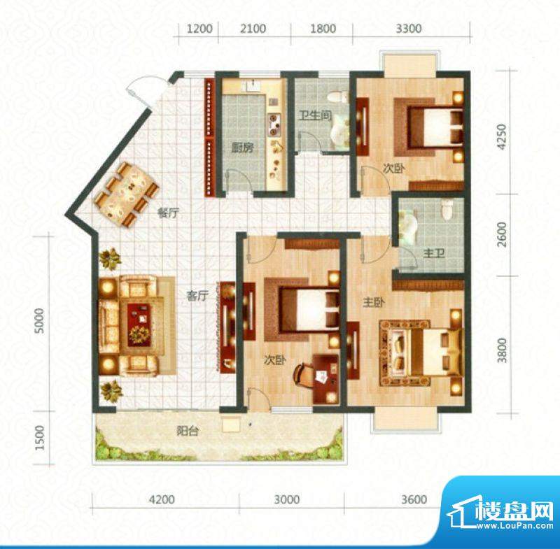 雄成国际E户型 3室2面积:122.98m平米