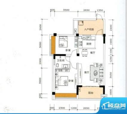 金地华府1#D户型 2室面积:82.00m平米