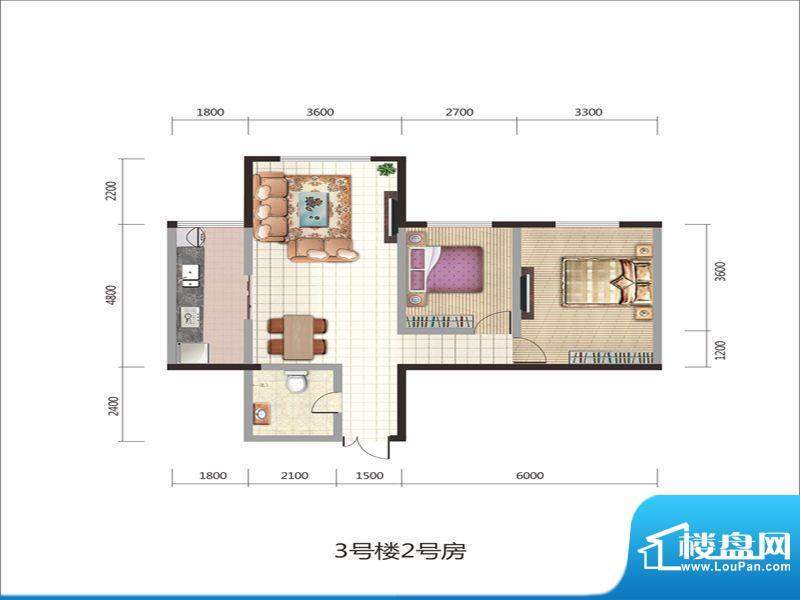 紫薇丽都两房户型 2面积:90.04m平米