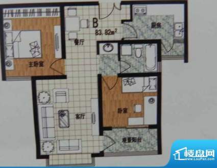 紫金佳苑2房 B户型 面积:83.82m平米