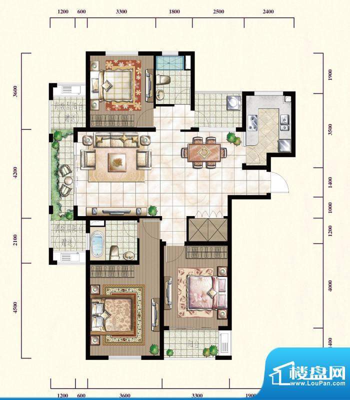 御景园澜山公馆E1户面积:125.27m平米