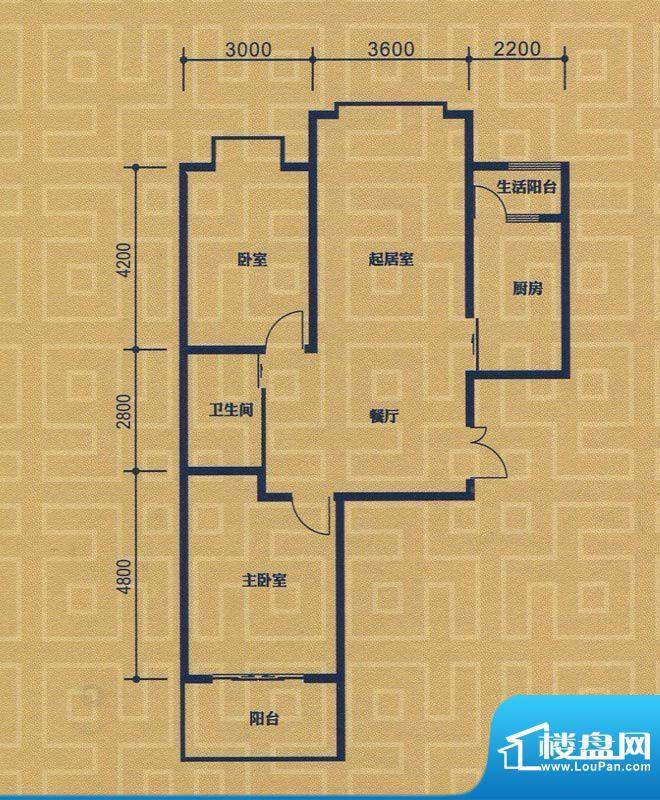 紫金城B1户型 2室2厅面积:96.52m平米