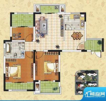 颐园世家C3户型 3室面积:87.60m平米