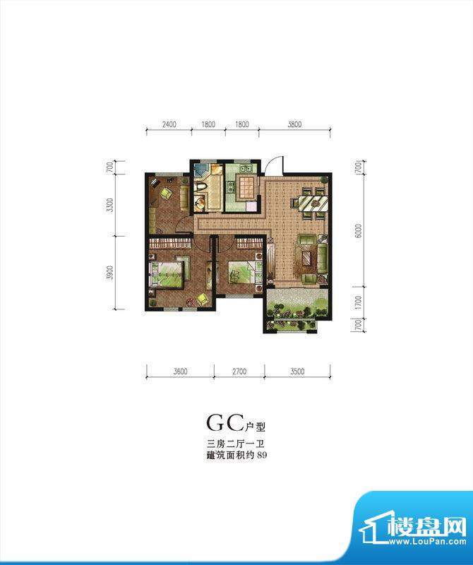 伟星蓝山GC户型 3室面积:89.00m平米