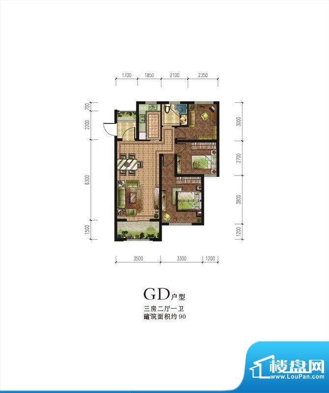 伟星蓝山GD户型 3室面积:90.00m平米