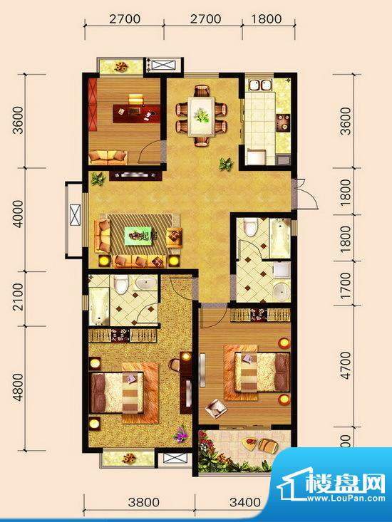 宁泽园G6户型图 3室面积:132.10m平米