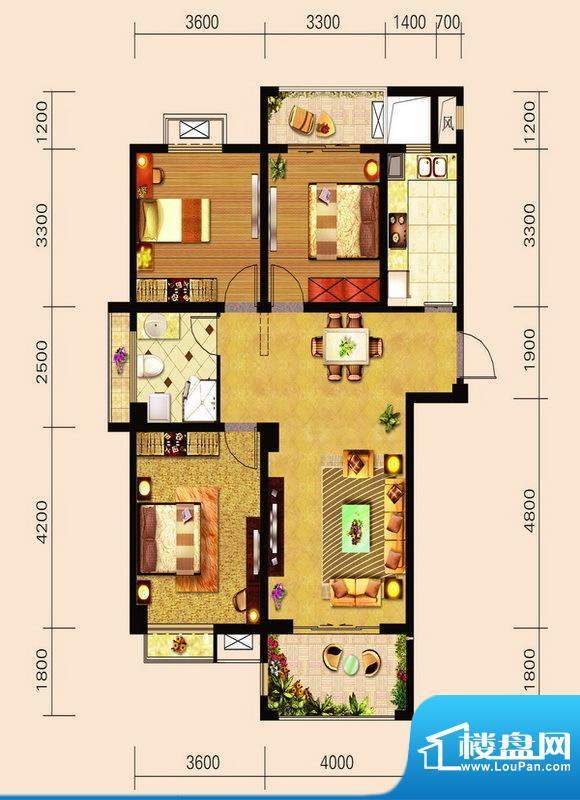 宁泽园Z1户型图 3室面积:120.49m平米