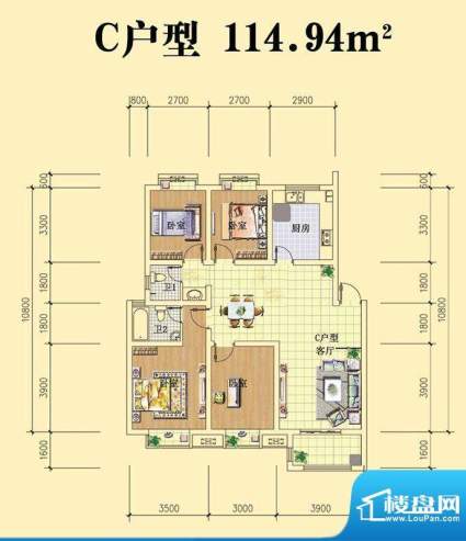 湖滨丽景C户型 4室2面积:114.94m平米