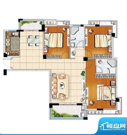 汇成上东C2户型 3室面积:120.00m平米