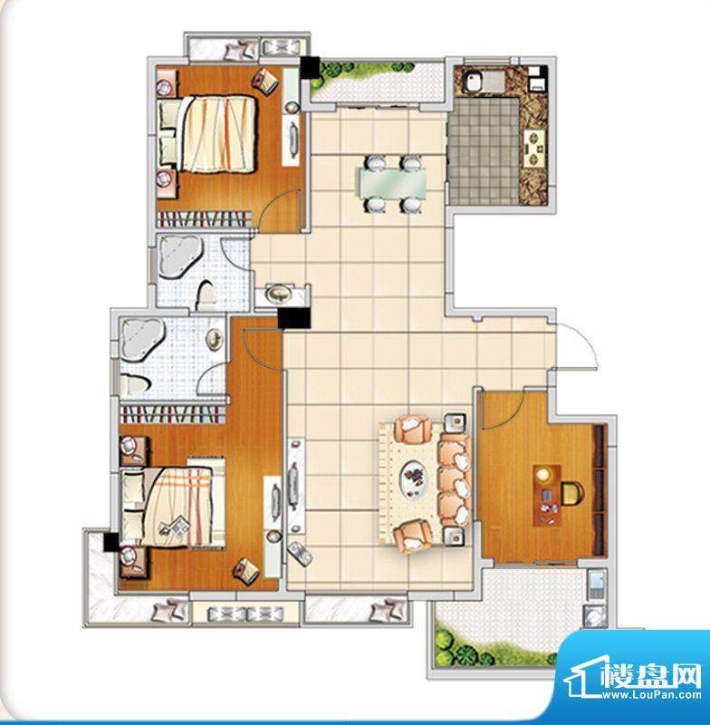 汇成上东A1户型 3室面积:126.00m平米