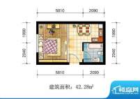 苹果公寓户型5 1室1面积:42.28m平米