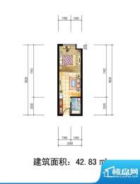 苹果公寓户型1 1室1面积:42.83m平米