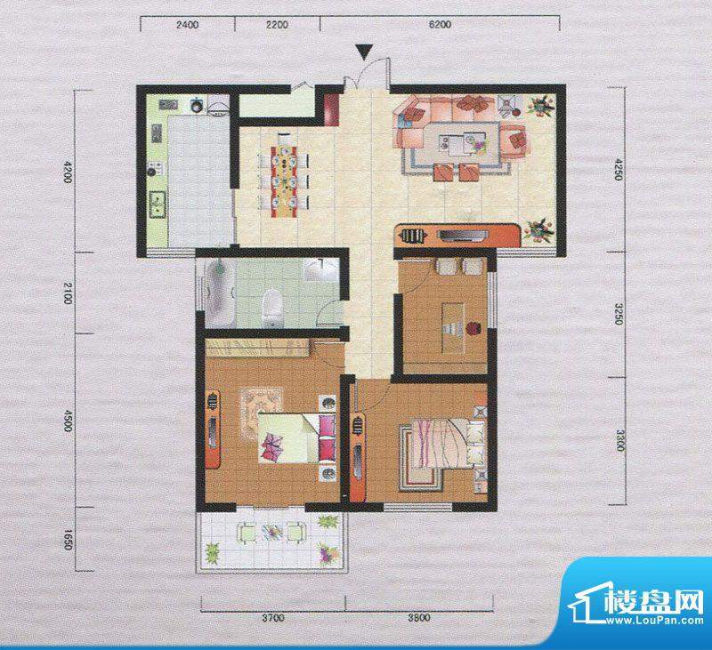 御府园D户型 3室2厅面积:110.64m平米