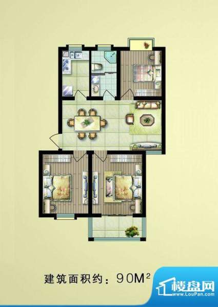 朗秀东城户型图 3室面积:90.00m平米