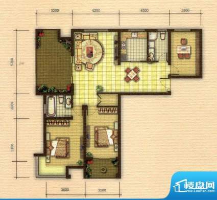 世代华府E户型 3室2面积:136.41m平米