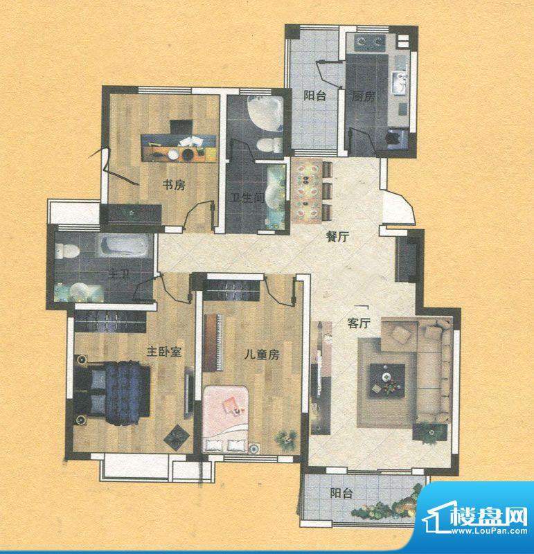 蓝实城市广场F1户型面积:129.00m平米