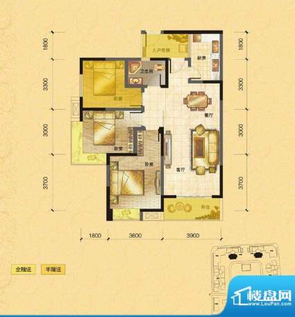 丽水天城B2型 3室2厅面积:107.52m平米