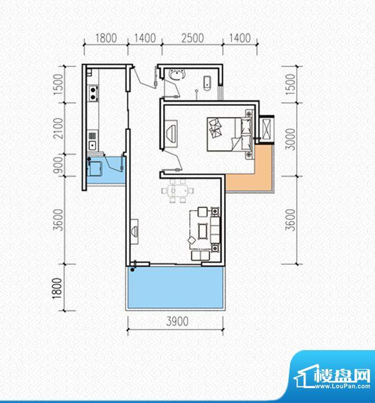 国昇大厦A2型 1室2厅面积:60.98m平米
