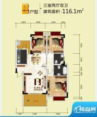 嘉美佳B型 3室2厅2卫面积:116.10m平米