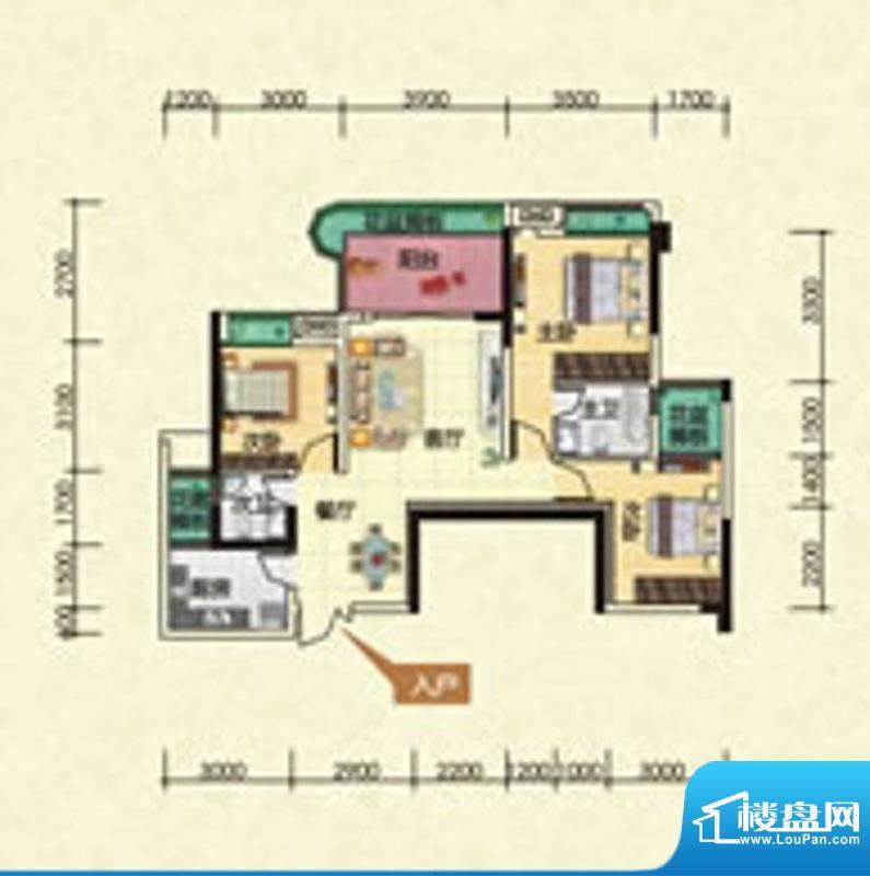 滨江壹号B2型 3室2厅面积:98.12m平米