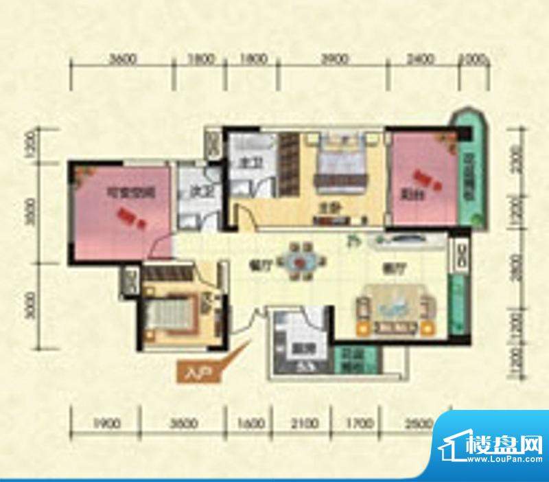 滨江壹号B1型 2室2厅面积:99.82m平米