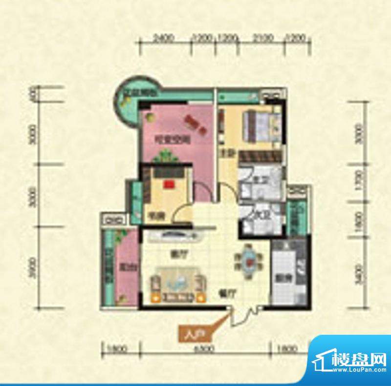 滨江壹号A4型 2室2厅面积:83.91m平米