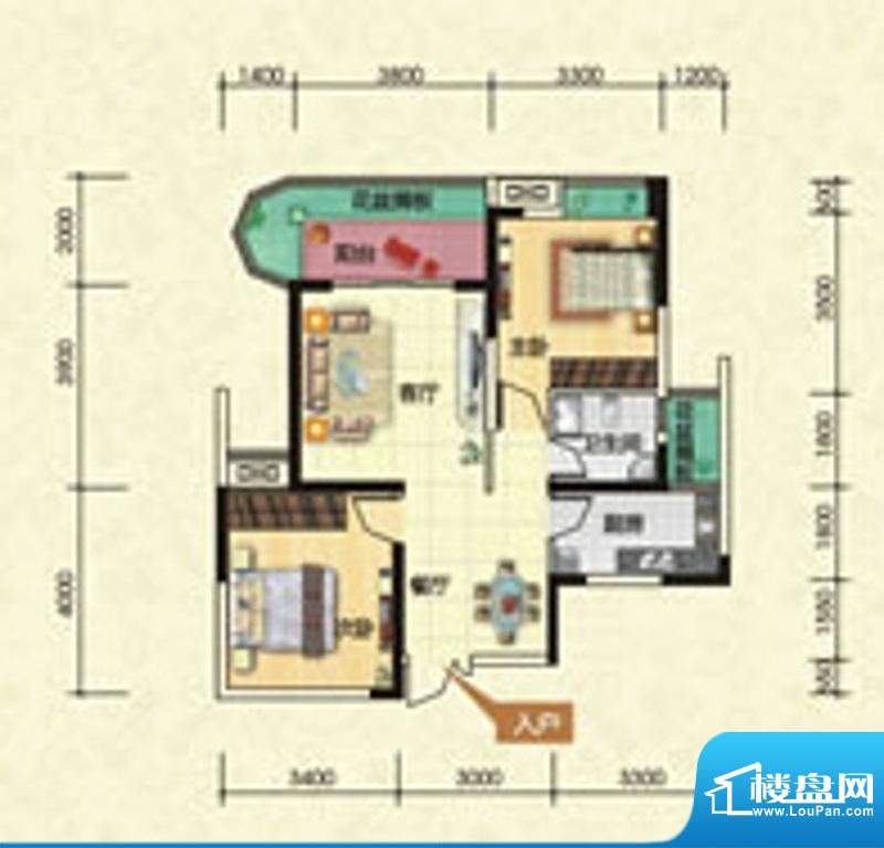 滨江壹号A3型 2室2厅面积:79.49m平米