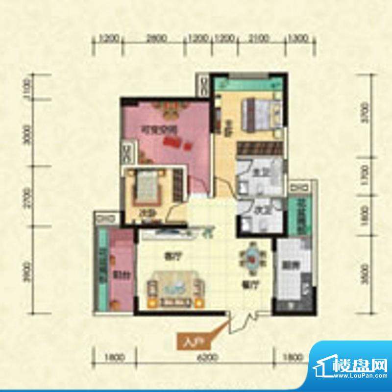 滨江壹号A2型 2室2厅面积:85.42m平米
