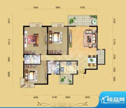 民生·雅居A1型 3室面积:150.00m平米