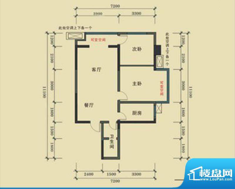华厦上居B2型 1室1厅面积:85.70m平米