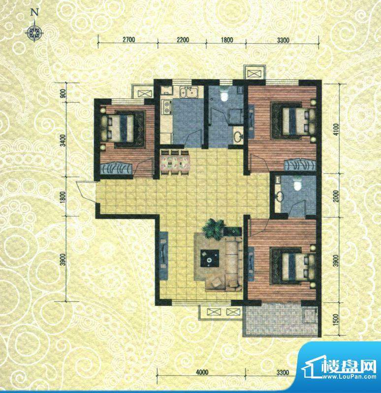 在水一方13#A户型 3面积:119.00m平米