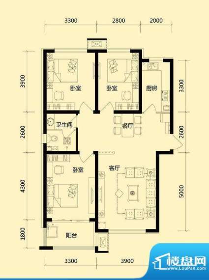 佰瑞廷1,2号楼A户型面积:118.03m平米