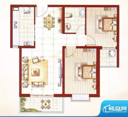 东泽园A户型 2室1厅面积:89.00m平米