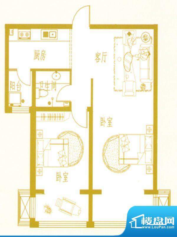 凤凰新城B户型 2室1面积:0.00m平米