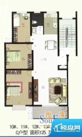 银丰佳园C户型 3室2面积:125.77m平米