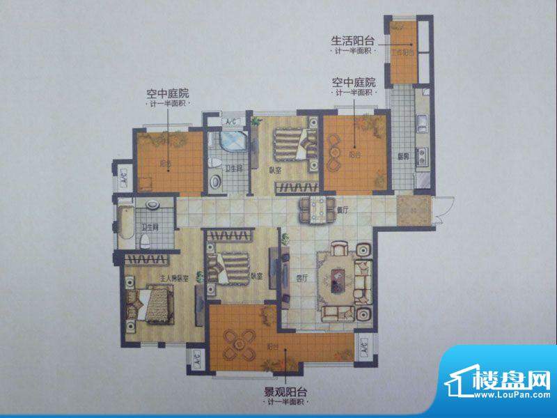 蓝庭印象B3户型 3室面积:132.00平米