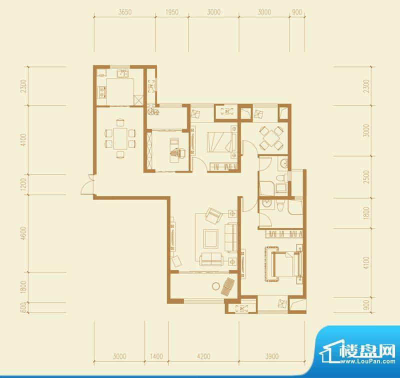 融侨华府高层C4户型面积:135.00平米