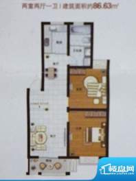 大胜广厦B户型2室2厅面积:86.63平米