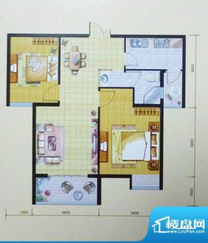 海润枫景A1户型 2室面积:85.50平米