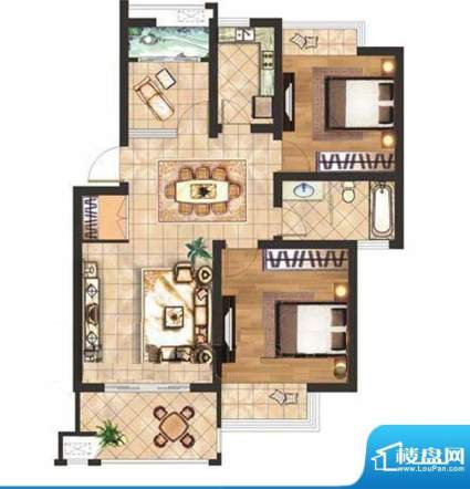 京河湾公寓B户型 2室面积:88.00平米