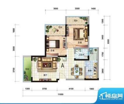 天赐中央银座A户型 面积:87.68平米